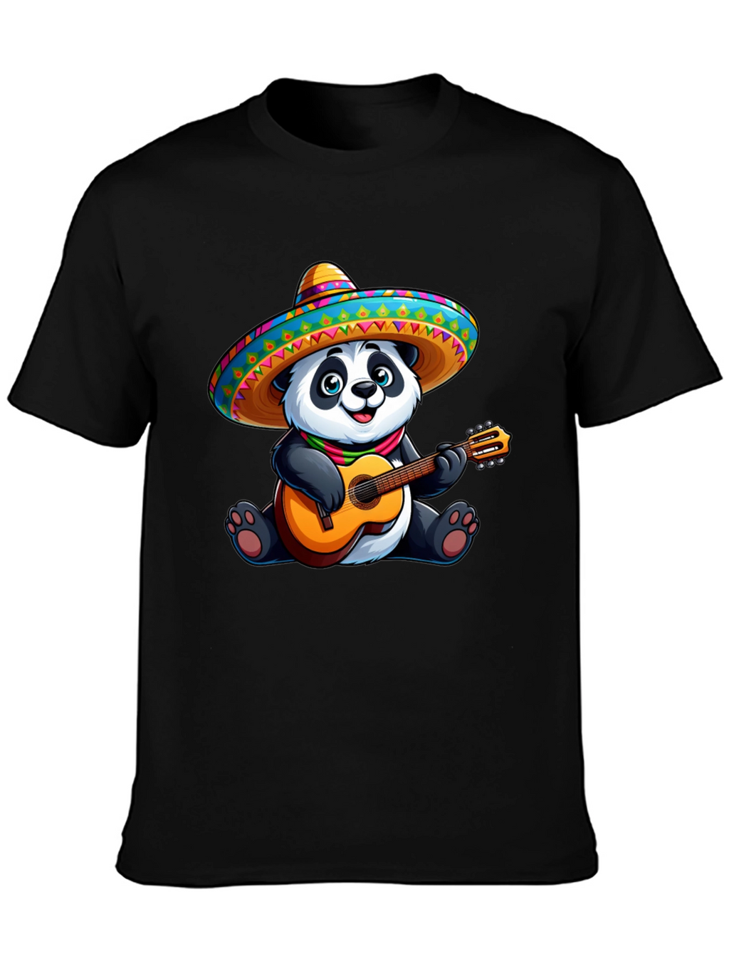 Panda Guitarist Graphic Tee - Black Cotton T-Shirt