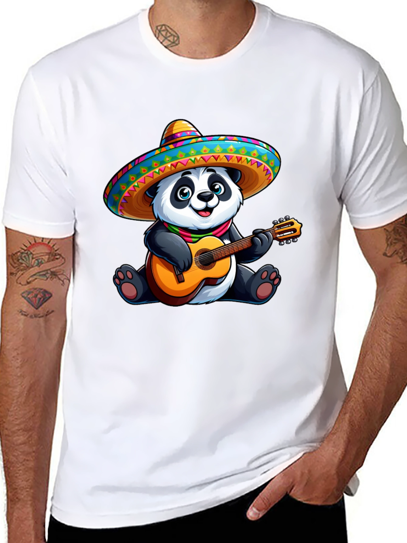 Panda Guitarist Graphic Tee - Black Cotton T-Shirt