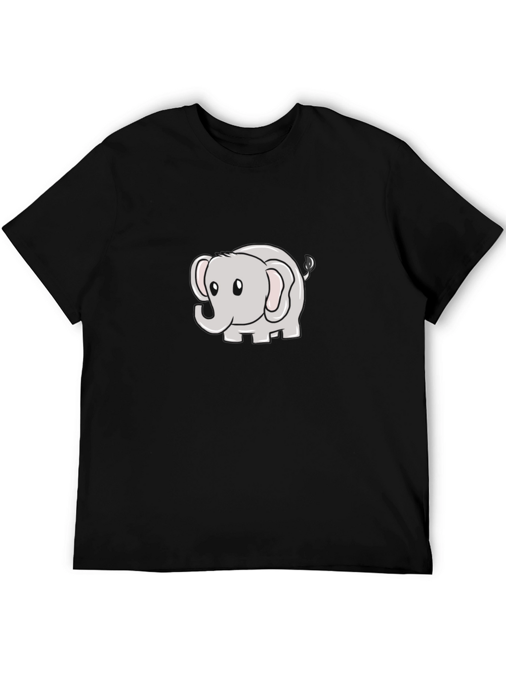 Cute Elephant Cartoon Black T-Shirt