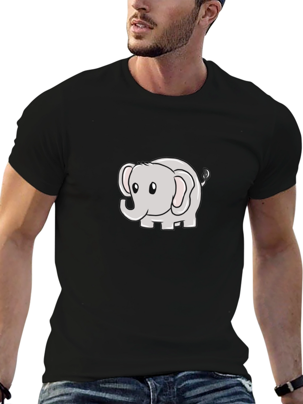 Cute Elephant Cartoon Black T-Shirt