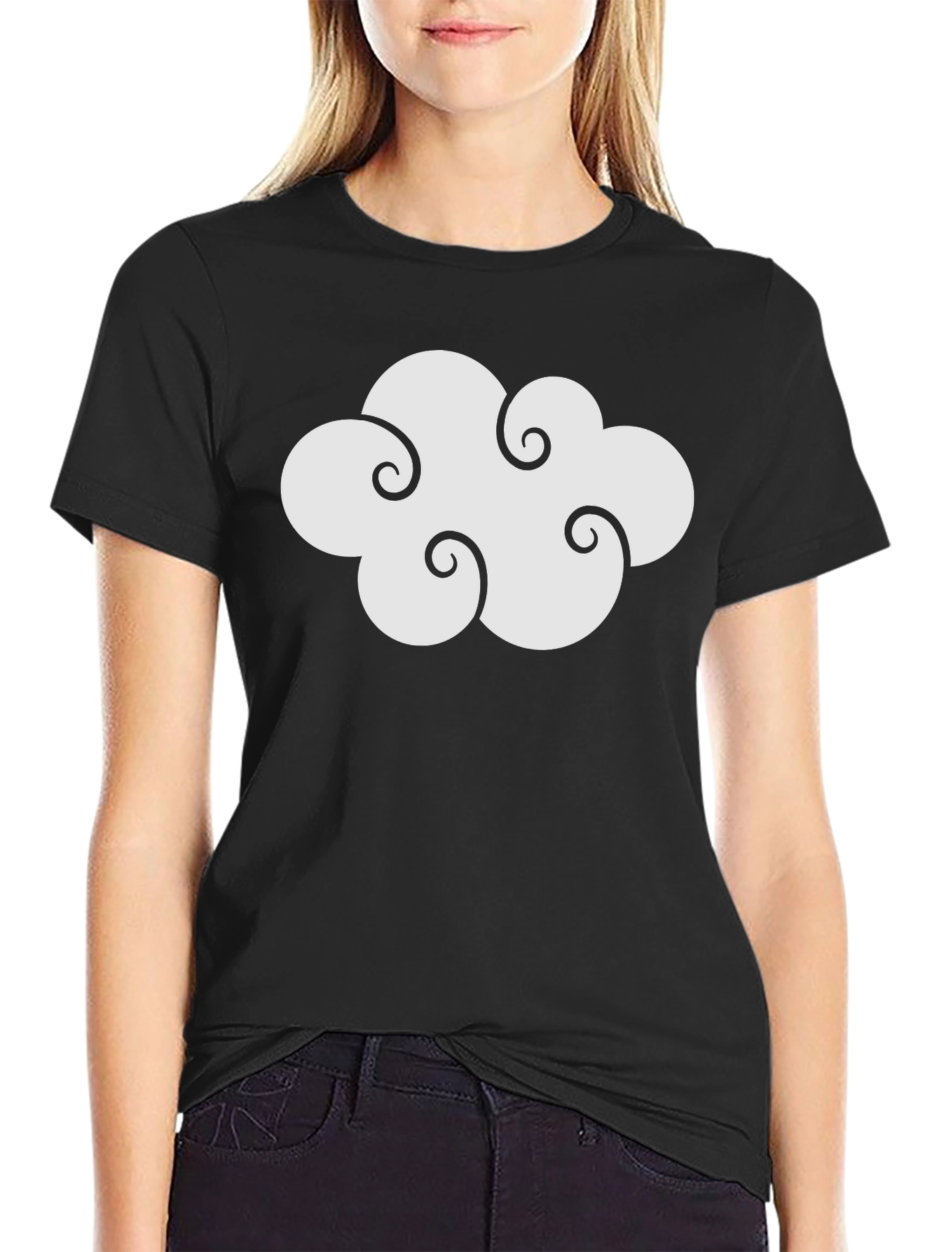 Cloud Design Black Cotton T-Shirt