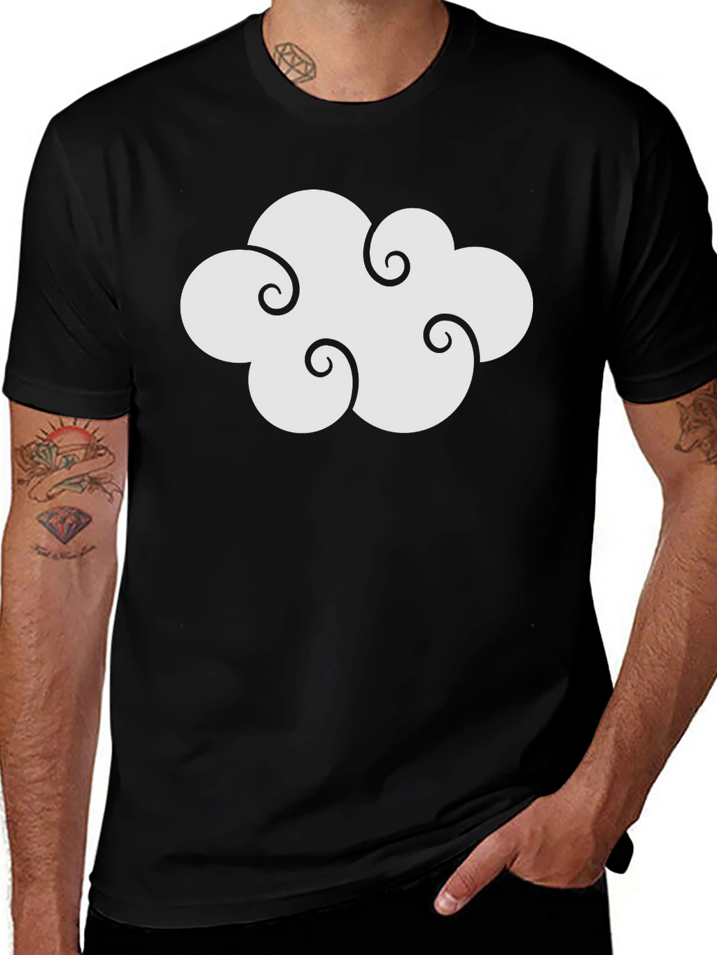 Cloud Design Black Cotton T-Shirt
