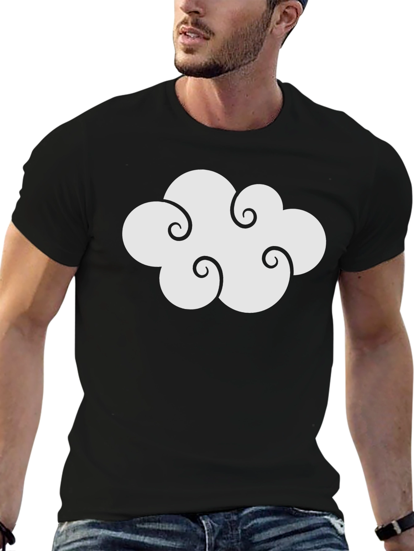 Cloud Design Black Cotton T-Shirt
