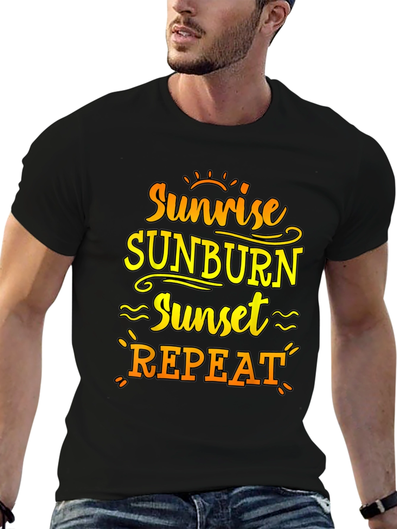 Sunrise Sunburn Sunset Repeat Black T-Shirt