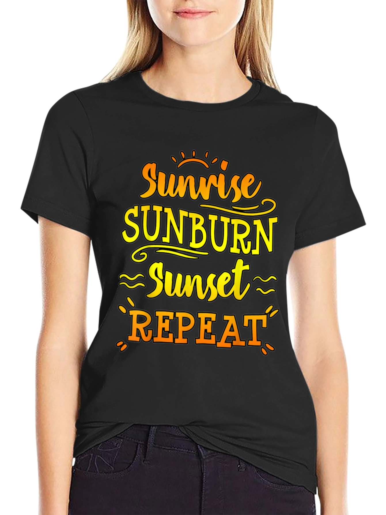 Sunrise Sunburn Sunset Repeat Black T-Shirt