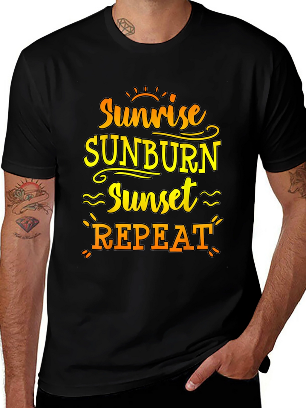 Sunrise Sunburn Sunset Repeat Black T-Shirt