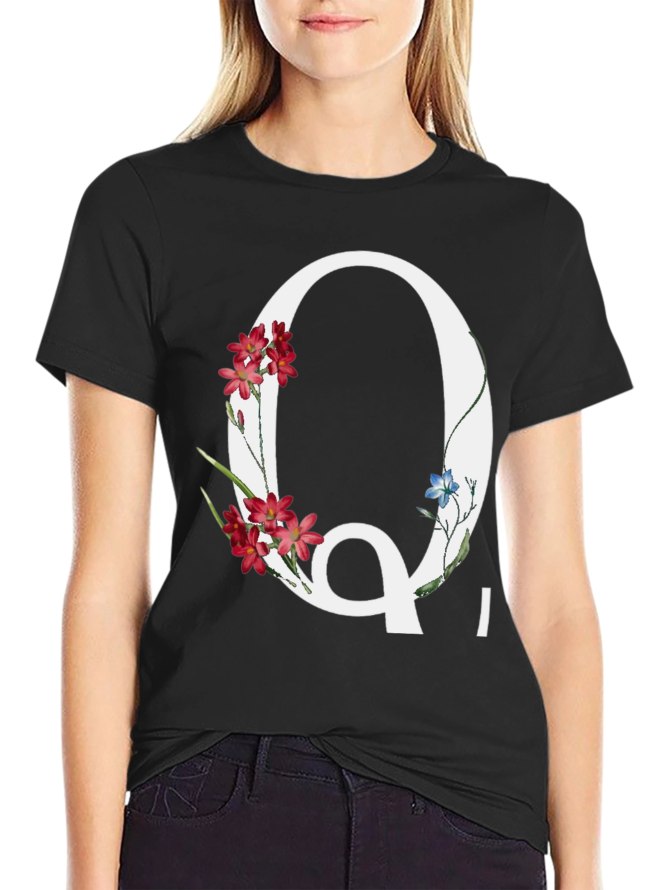 Floral Letter Q Graphic Tee