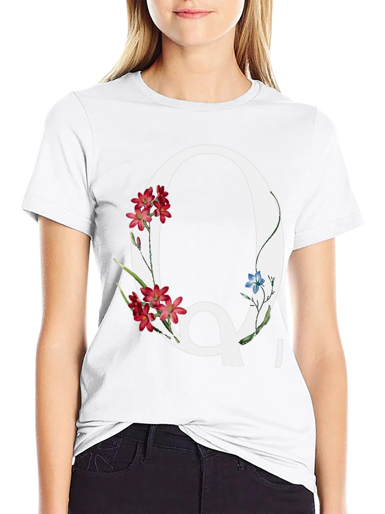 Floral Letter Q Graphic Tee