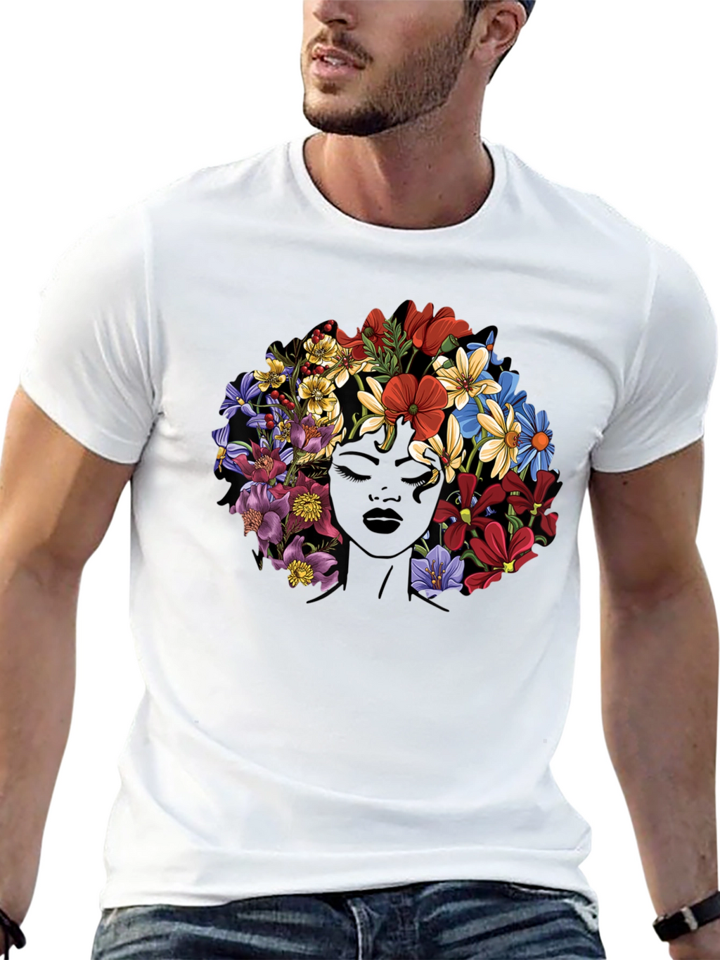 Floral Afro Womens Graphic T-Shirt