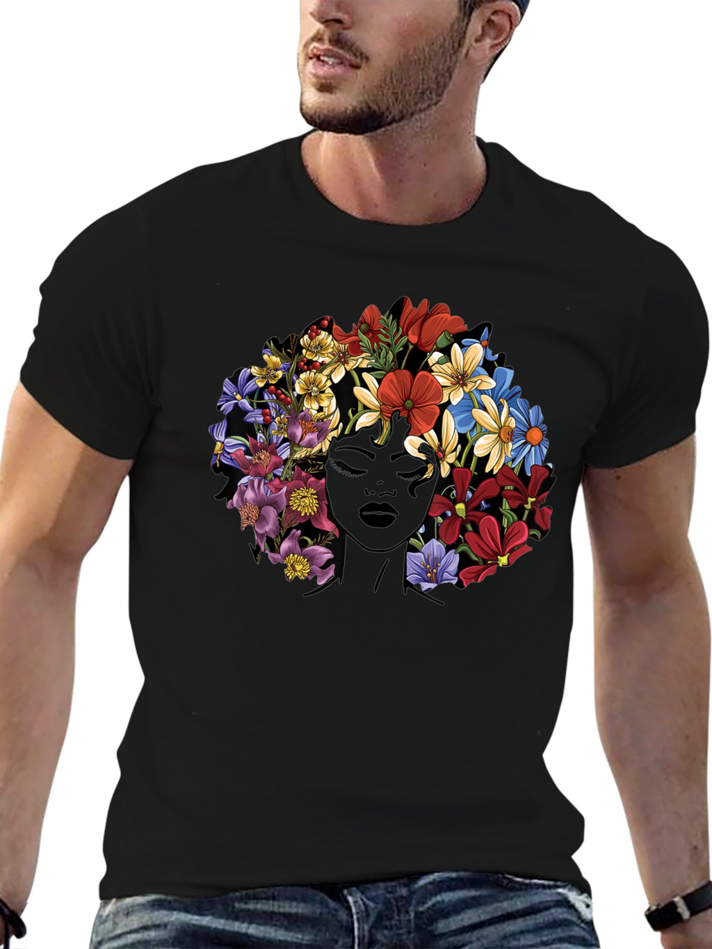 Floral Afro Womens Graphic T-Shirt