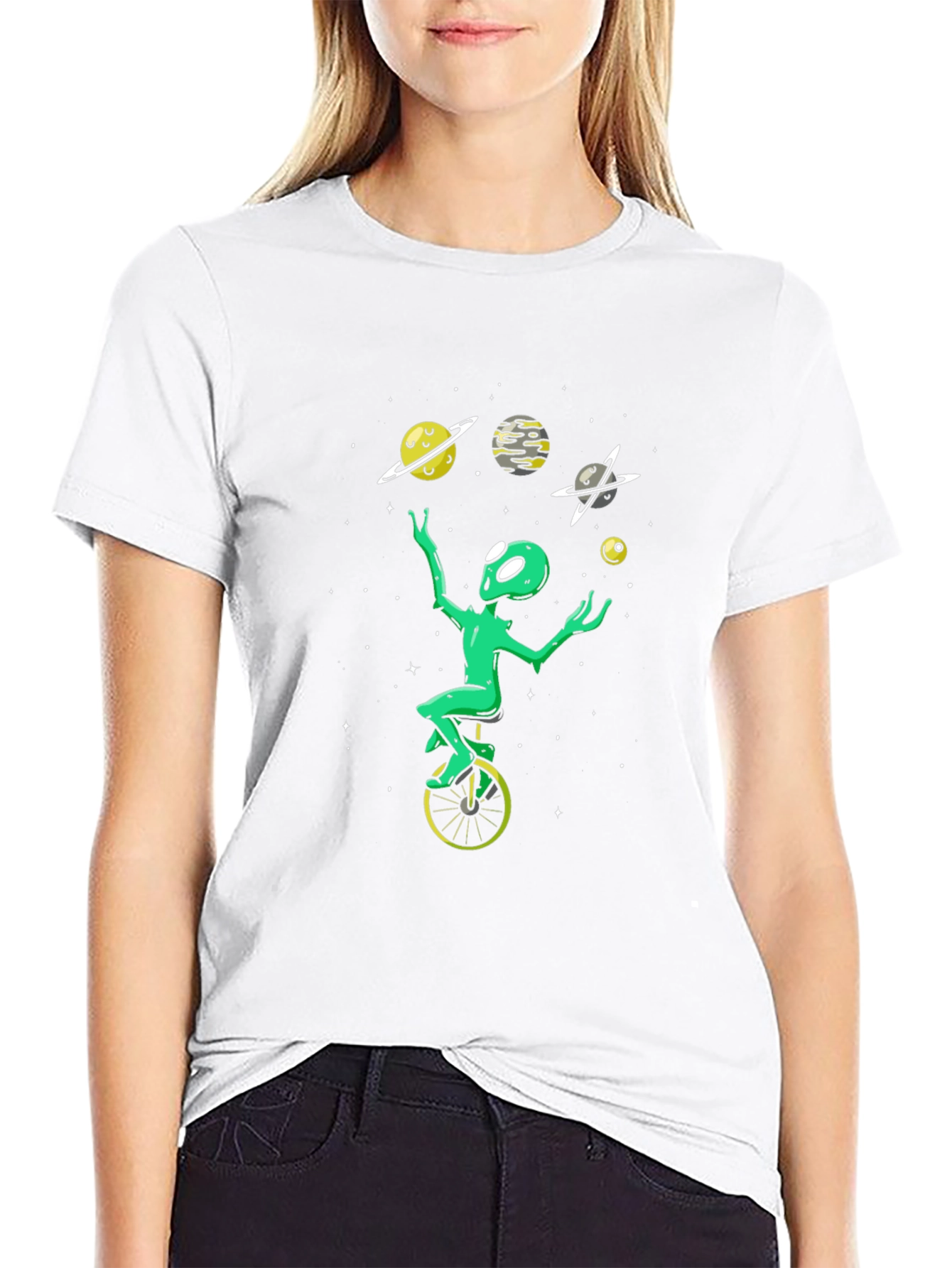 Alien Juggling Planets Graphic Tee