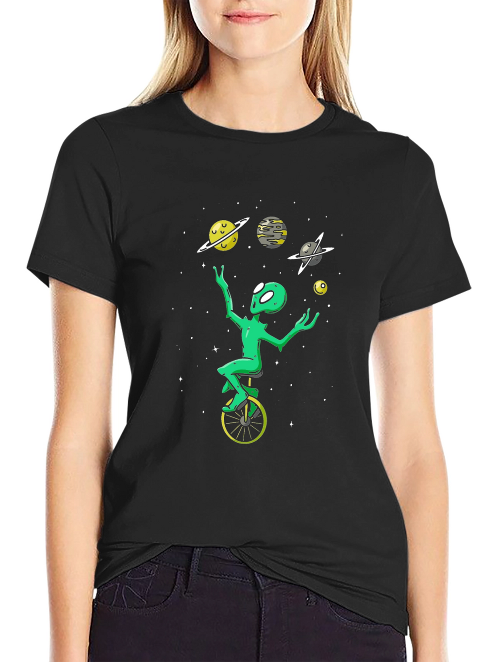 Alien Juggling Planets Graphic Tee