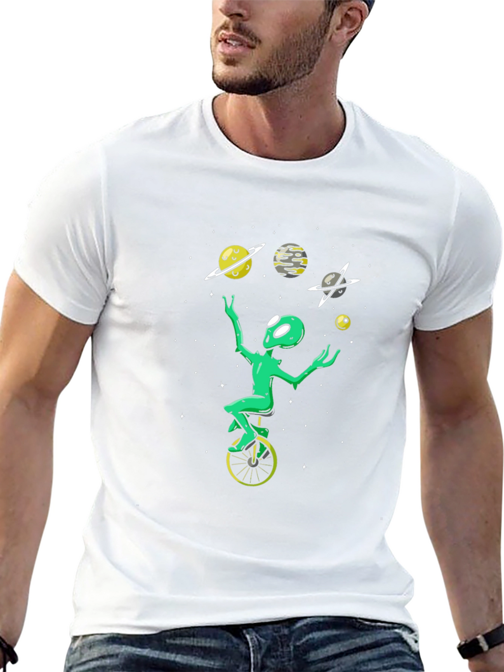 Alien Juggling Planets Graphic Tee