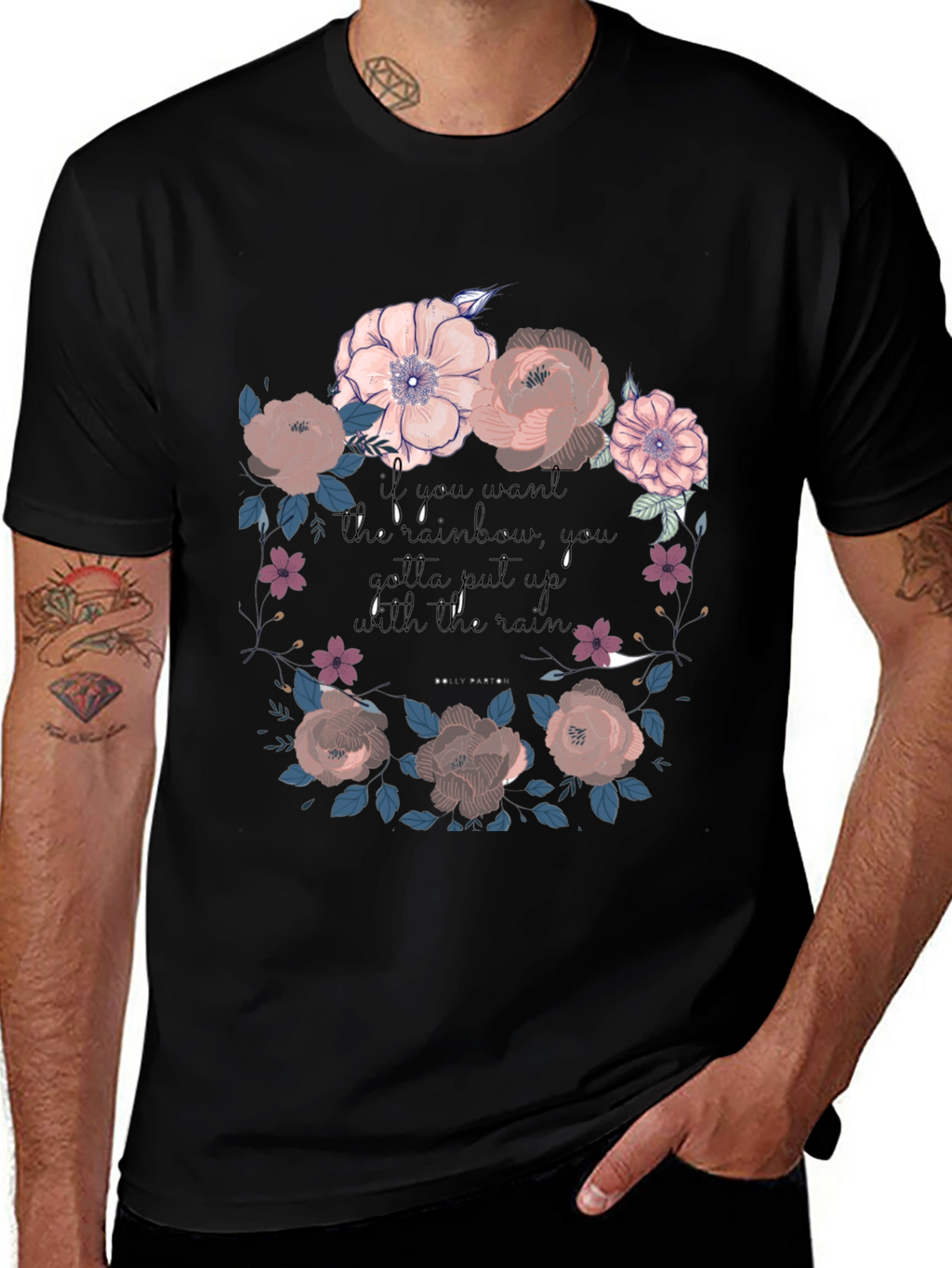 Floral Rainbow Graphic Tee - Unisex Black T-Shirt