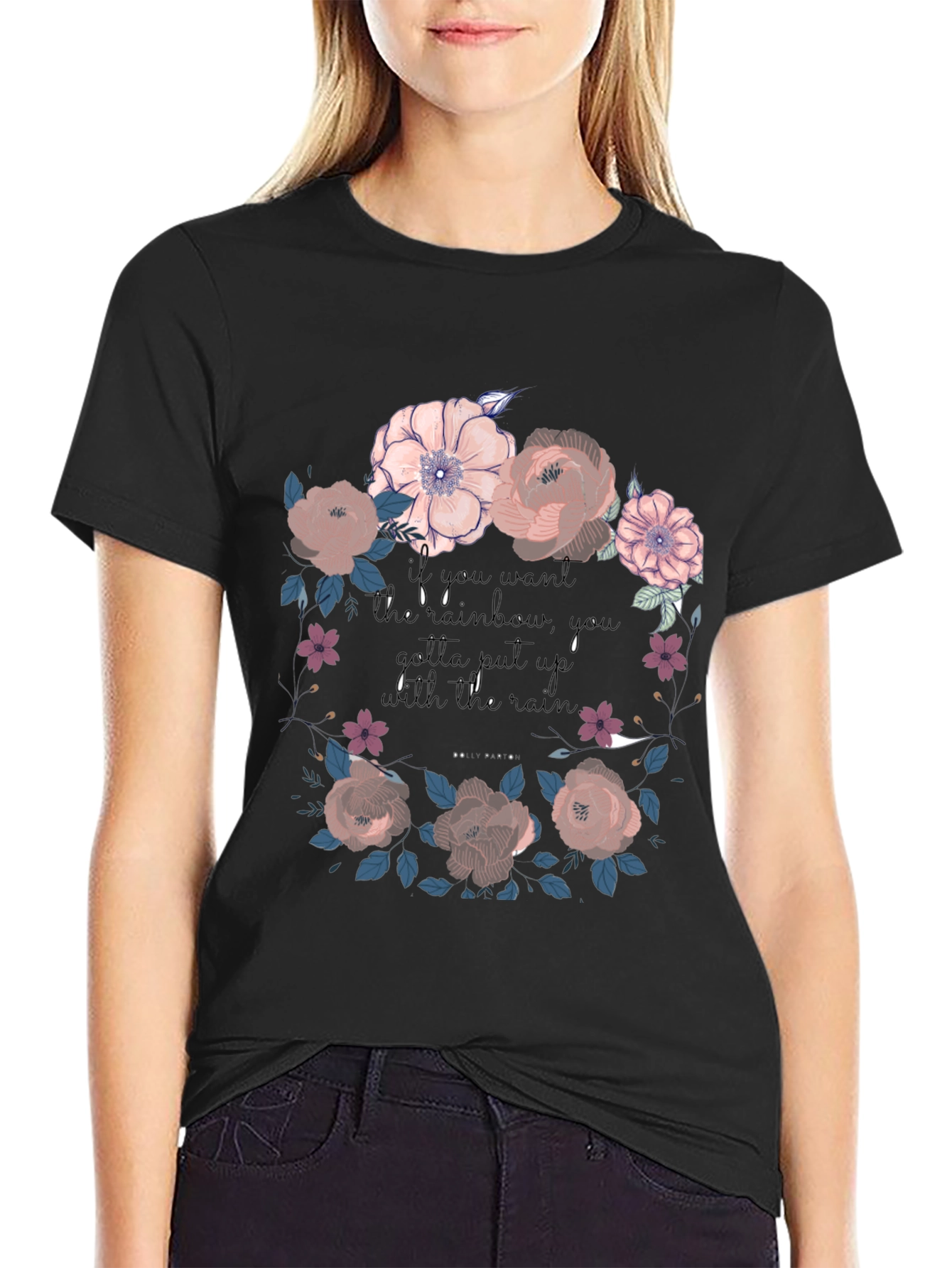 Floral Rainbow Graphic Tee - Unisex Black T-Shirt