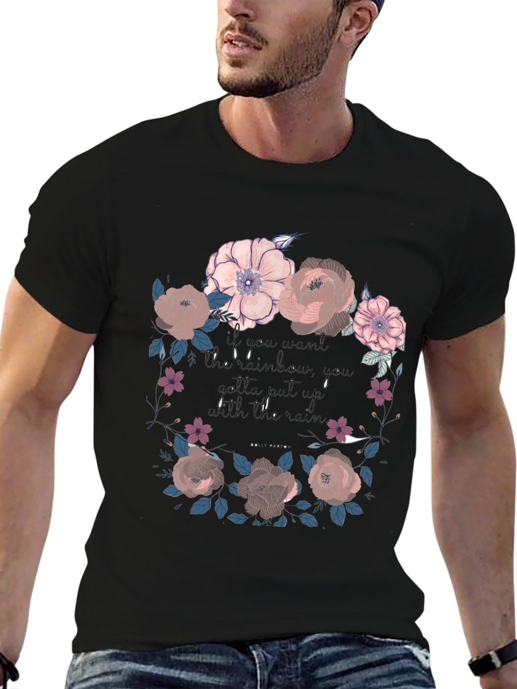 Floral Rainbow Graphic Tee - Unisex Black T-Shirt