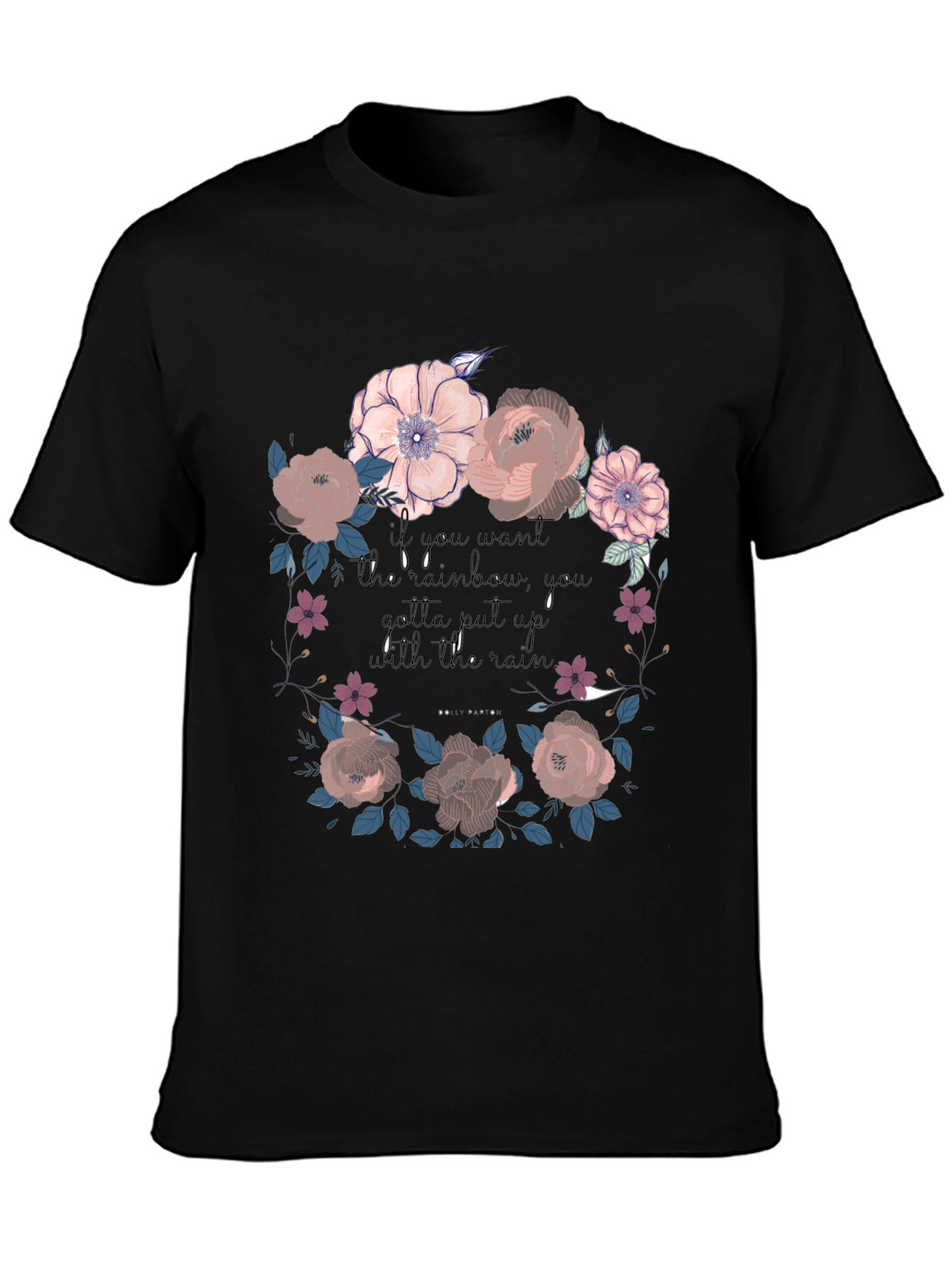 Floral Rainbow Graphic Tee - Unisex Black T-Shirt