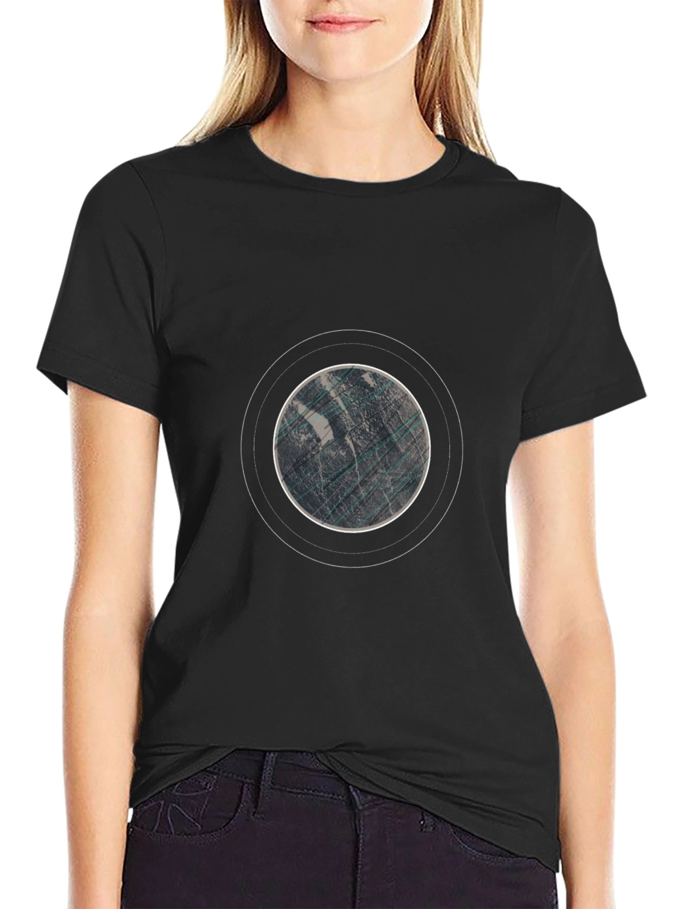 Abstract Planet Graphic Tee - Black