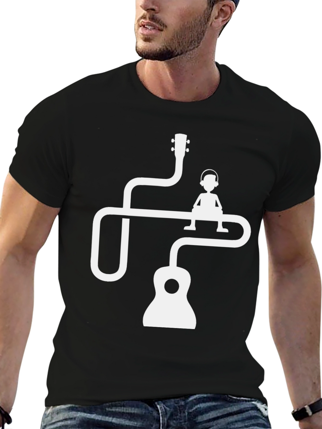Musicians Tee: Guitar Man Graphic Black T-Shirt