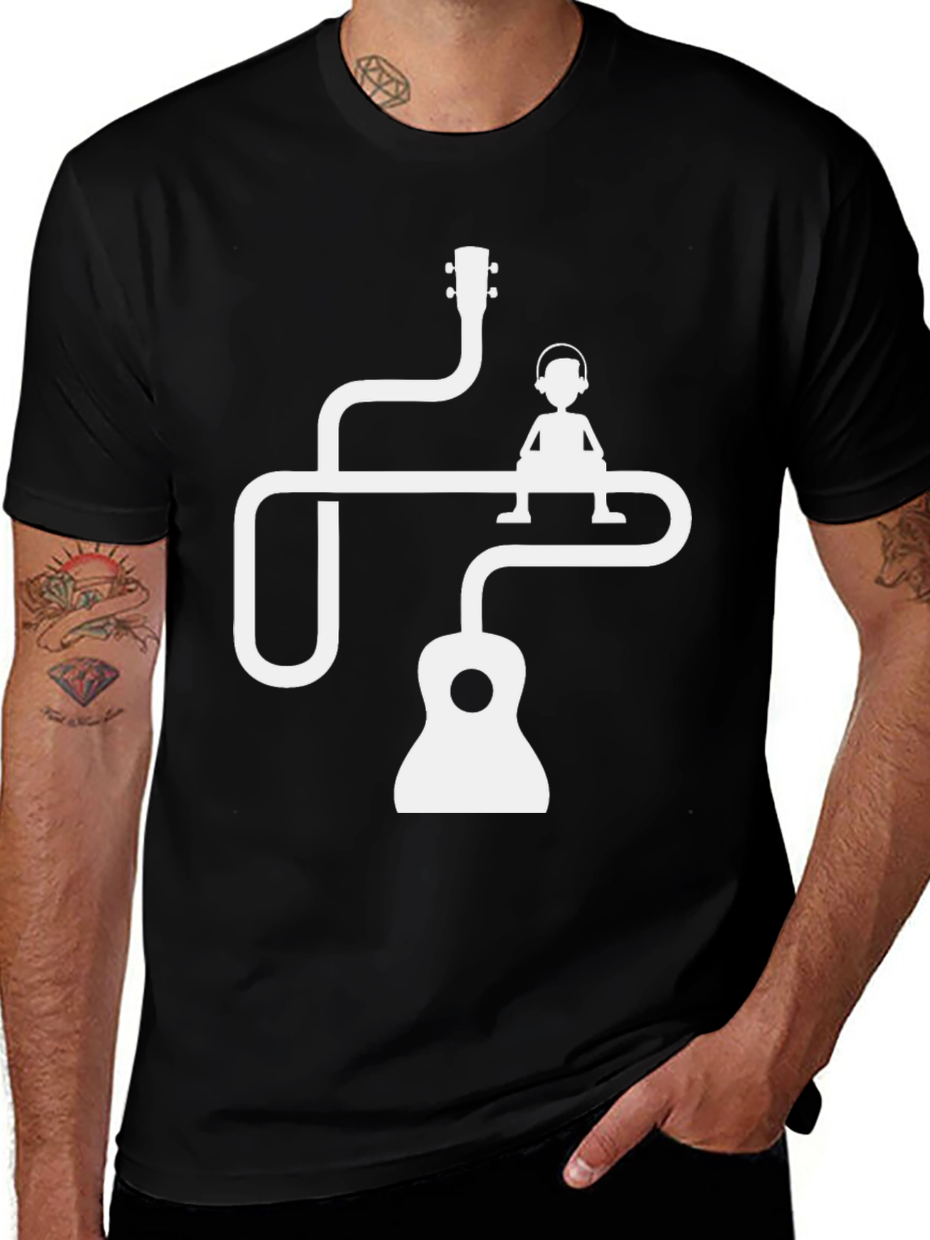Musicians Tee: Guitar Man Graphic Black T-Shirt
