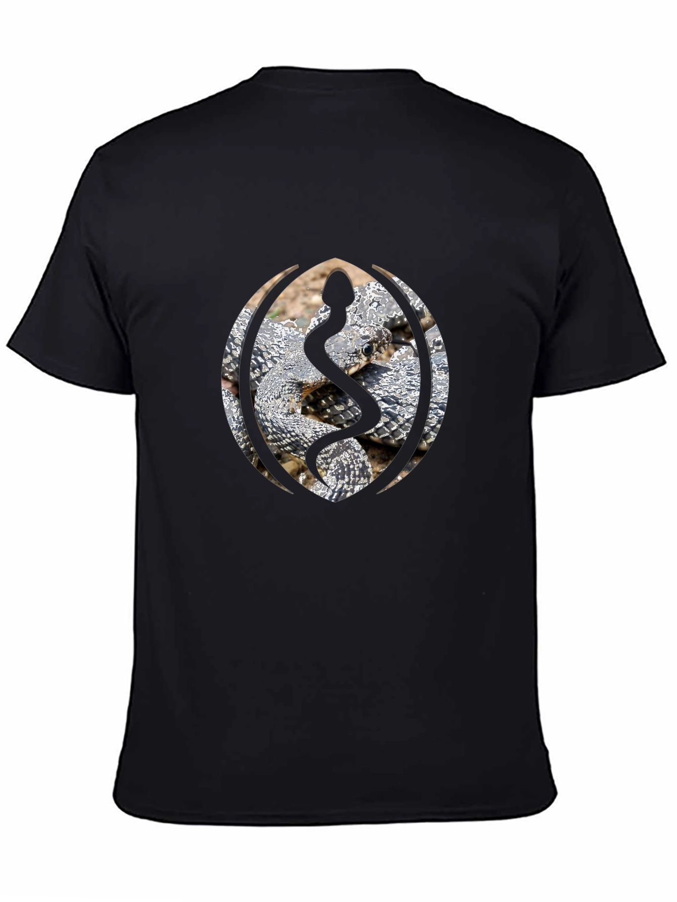 Snake Design Black Cotton T-Shirt