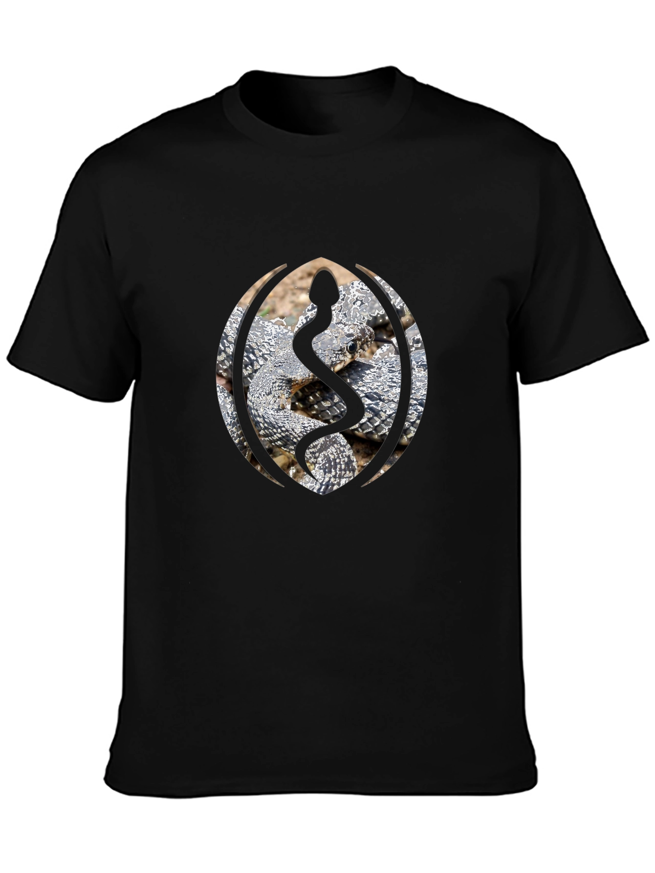 Snake Design Black Cotton T-Shirt