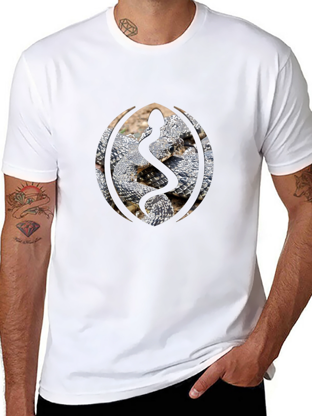 Snake Design Black Cotton T-Shirt