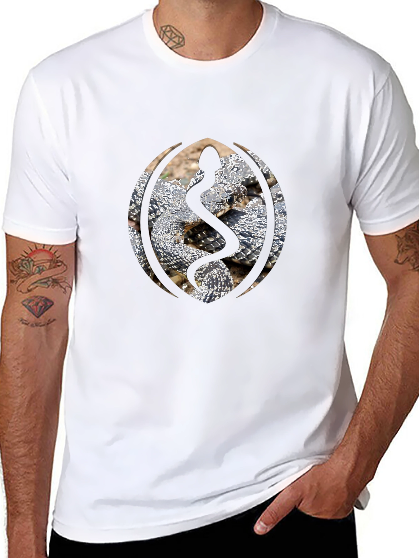 Snake Design Black Cotton T-Shirt