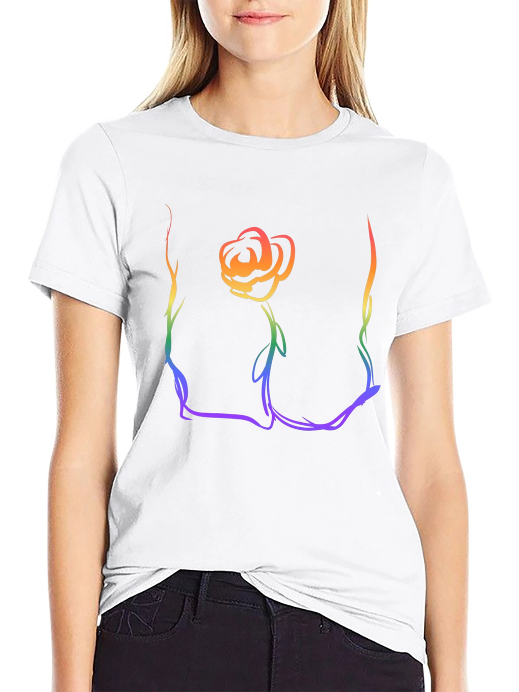 Rainbow Rose Graphic T-Shirt - Stylish Casual Wear