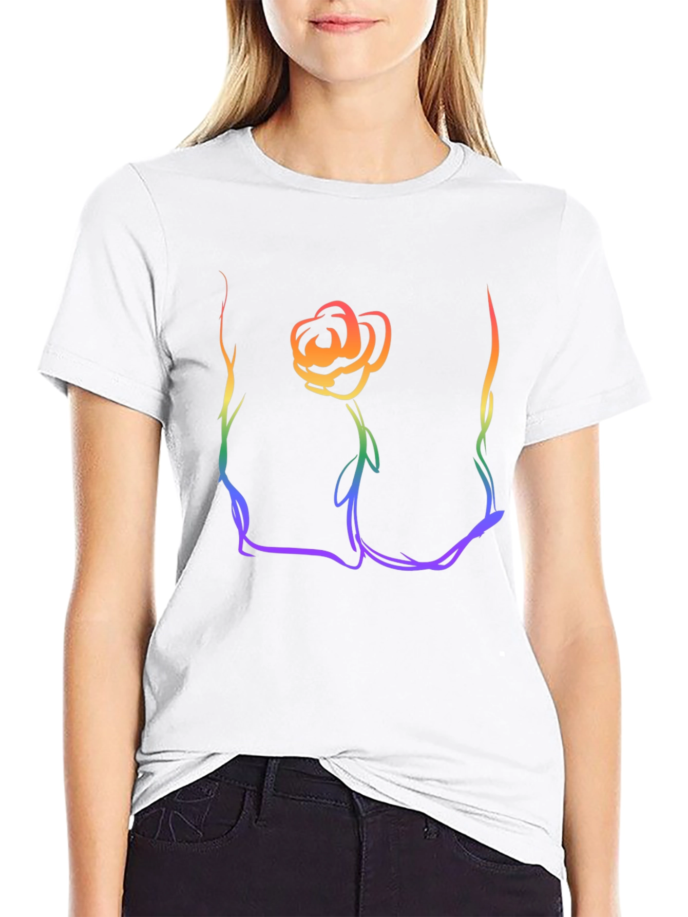 Rainbow Rose Graphic T-Shirt - Stylish Casual Wear