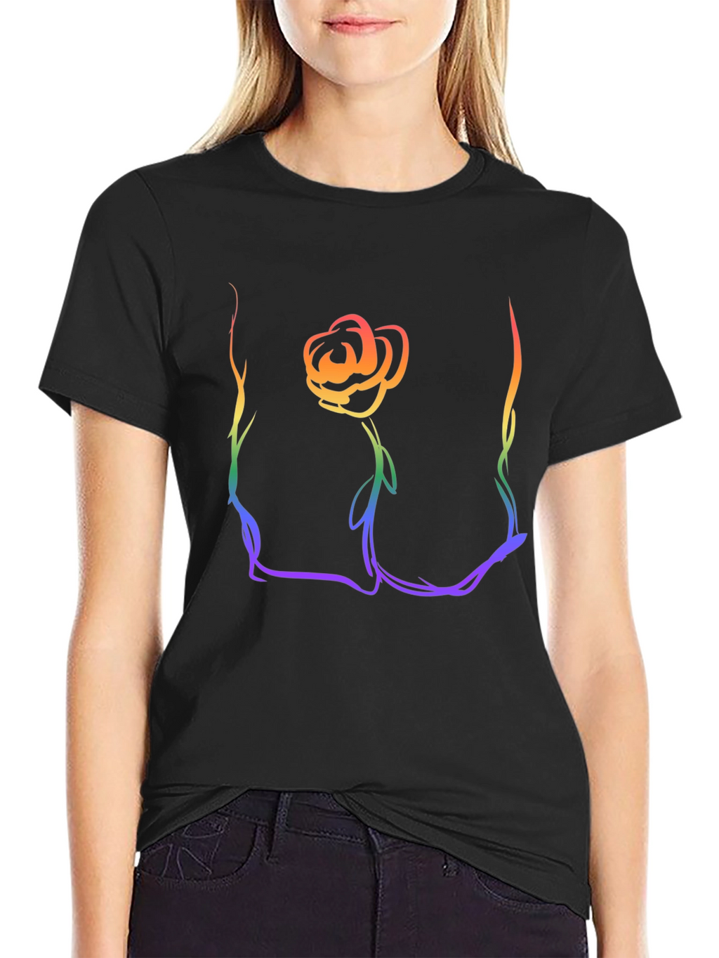 Rainbow Rose Graphic T-Shirt - Stylish Casual Wear
