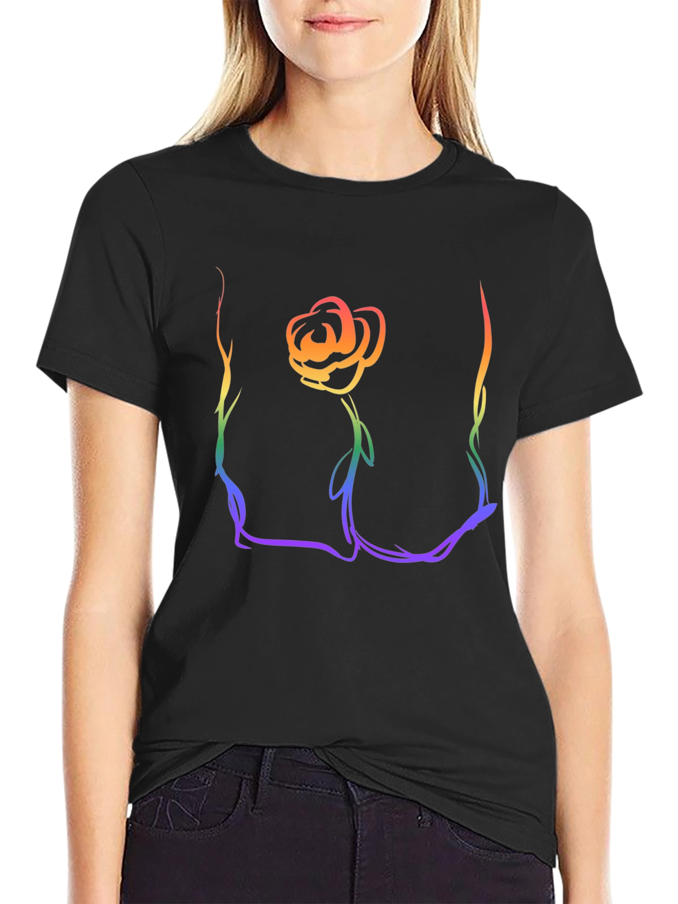 Rainbow Rose Graphic T-Shirt - Stylish Casual Wear