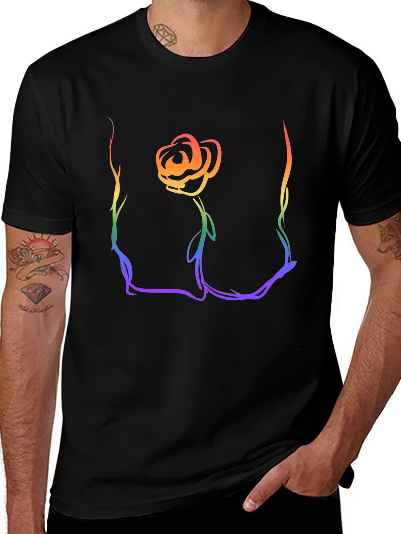 Rainbow Rose Graphic T-Shirt - Stylish Casual Wear