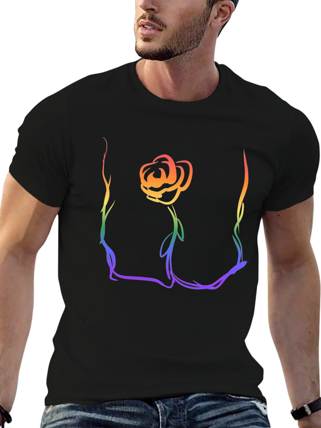 Rainbow Rose Graphic T-Shirt - Stylish Casual Wear