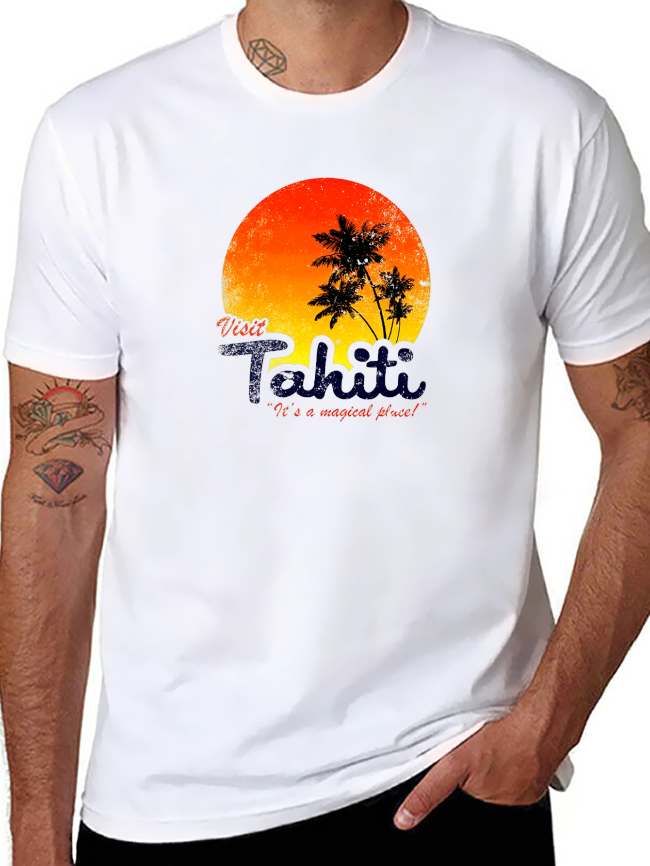 Visit Tahiti Graphic T-Shirt - Island Sunset Design