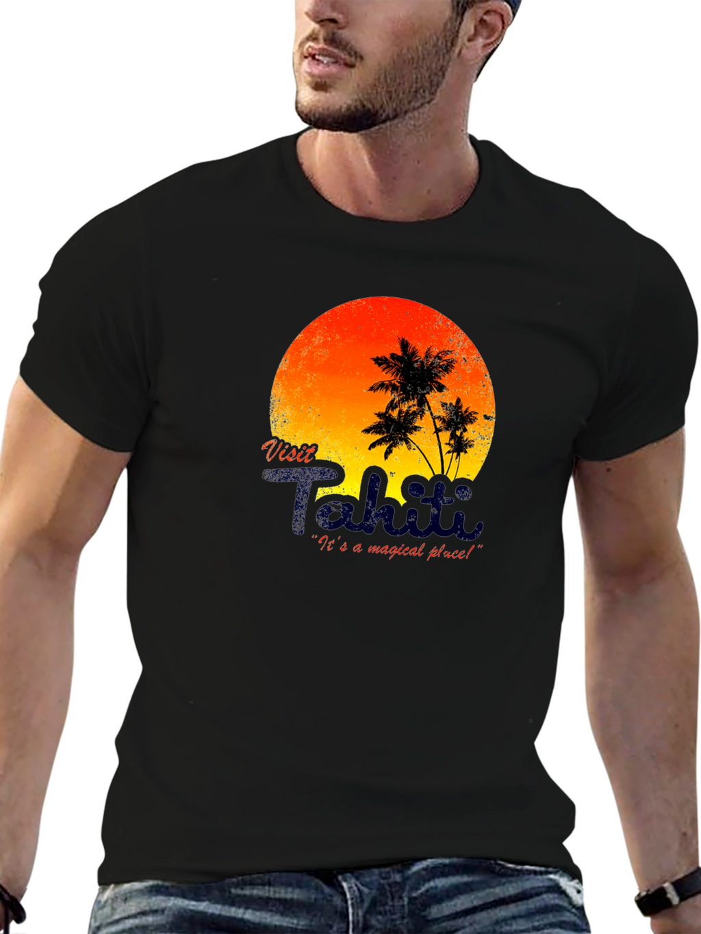 Visit Tahiti Graphic T-Shirt - Island Sunset Design