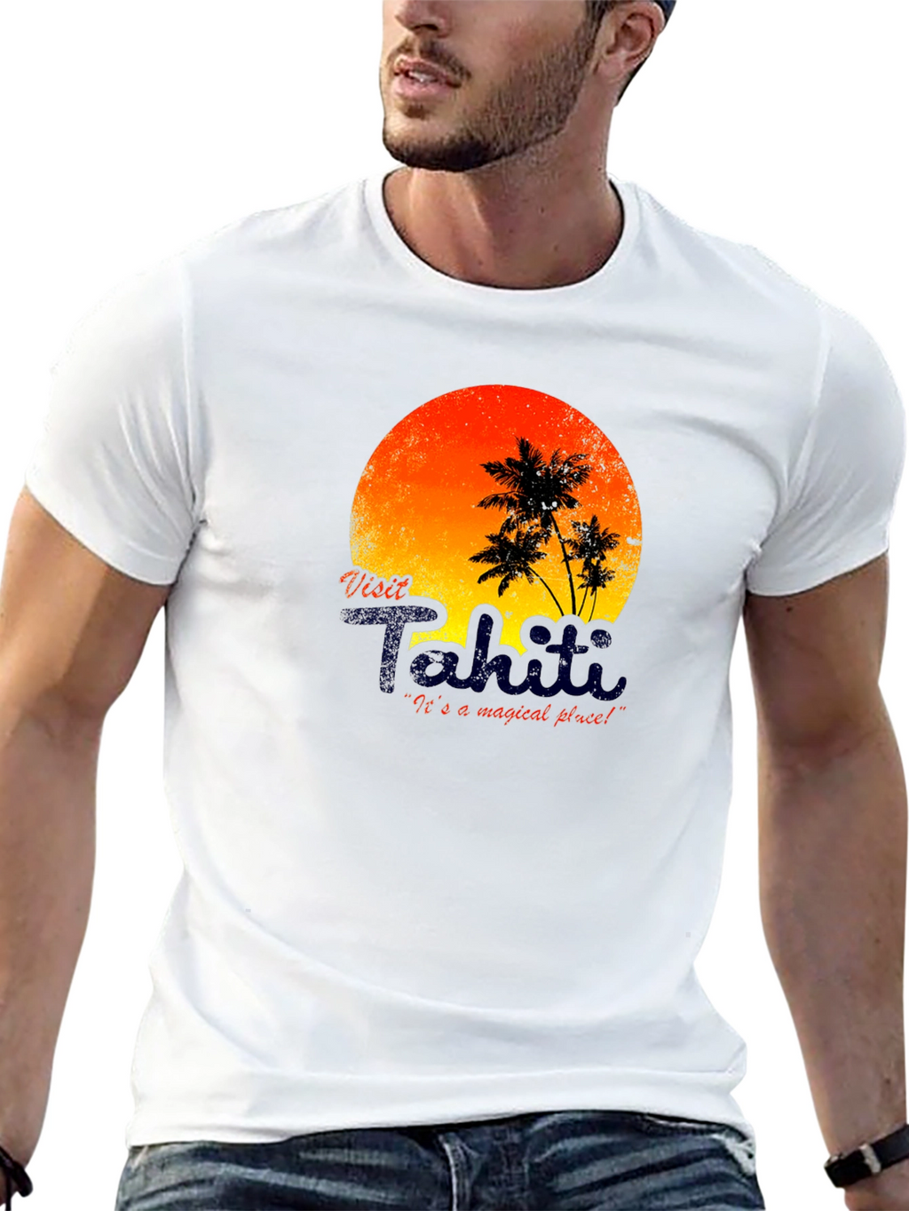 Visit Tahiti Graphic T-Shirt - Island Sunset Design
