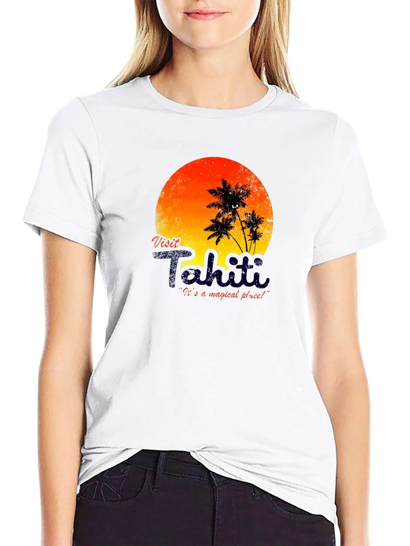 Visit Tahiti Graphic T-Shirt - Island Sunset Design