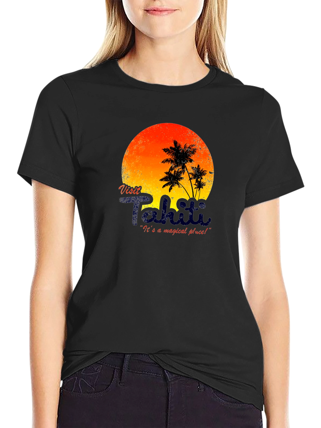 Visit Tahiti Graphic T-Shirt - Island Sunset Design