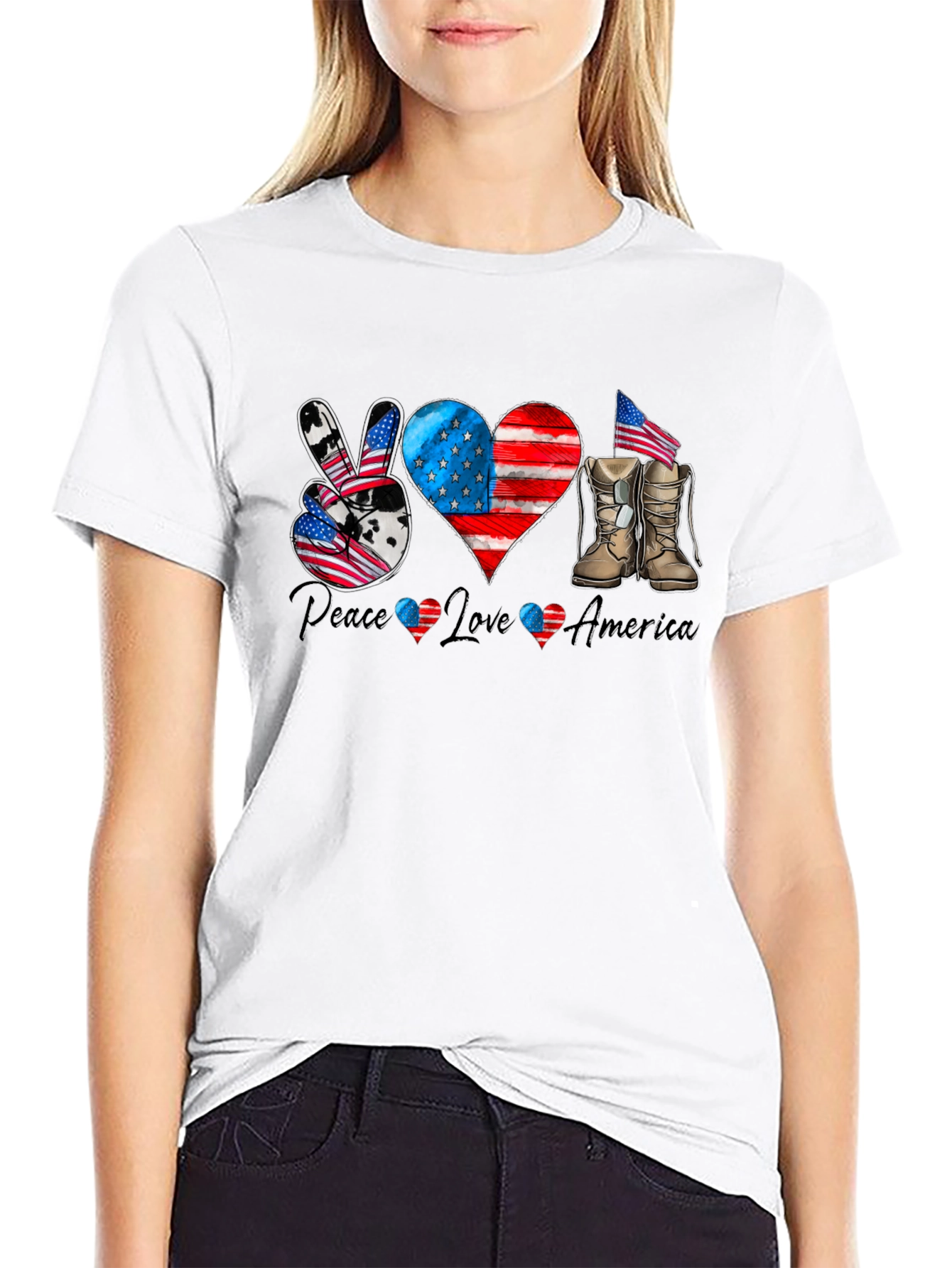 Patriotic Peace Love America Graphic T-Shirt