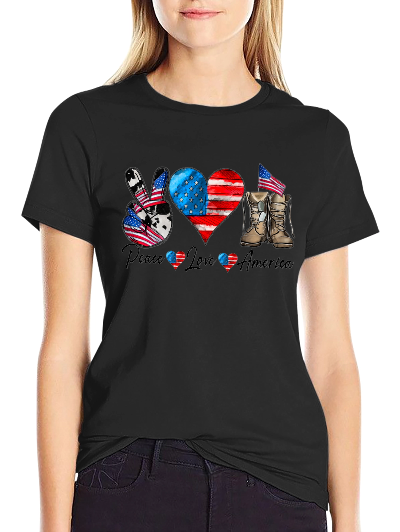 Patriotic Peace Love America Graphic T-Shirt