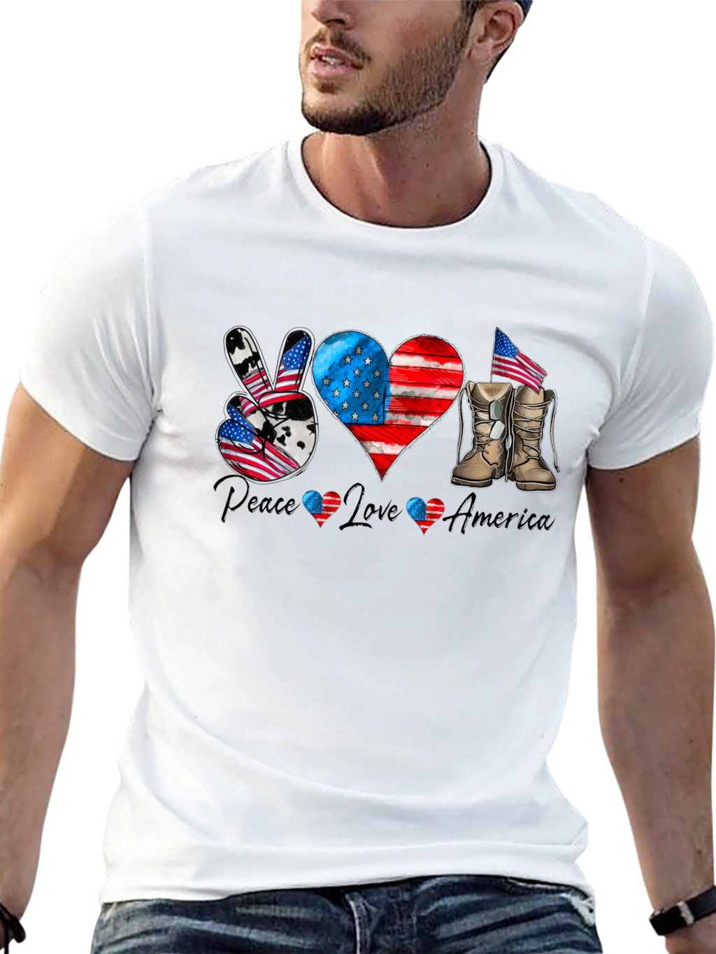 Patriotic Peace Love America Graphic T-Shirt