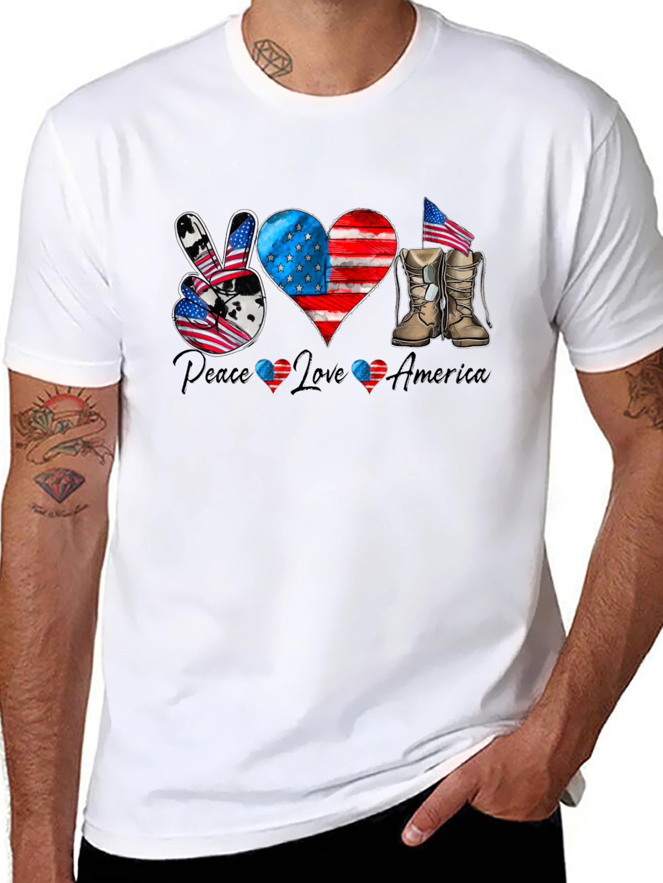 Patriotic Peace Love America Graphic T-Shirt