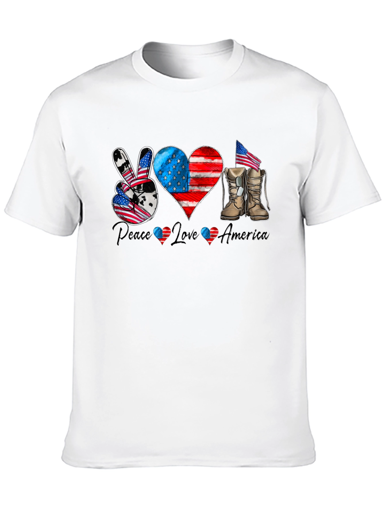 Patriotic Peace Love America Graphic T-Shirt