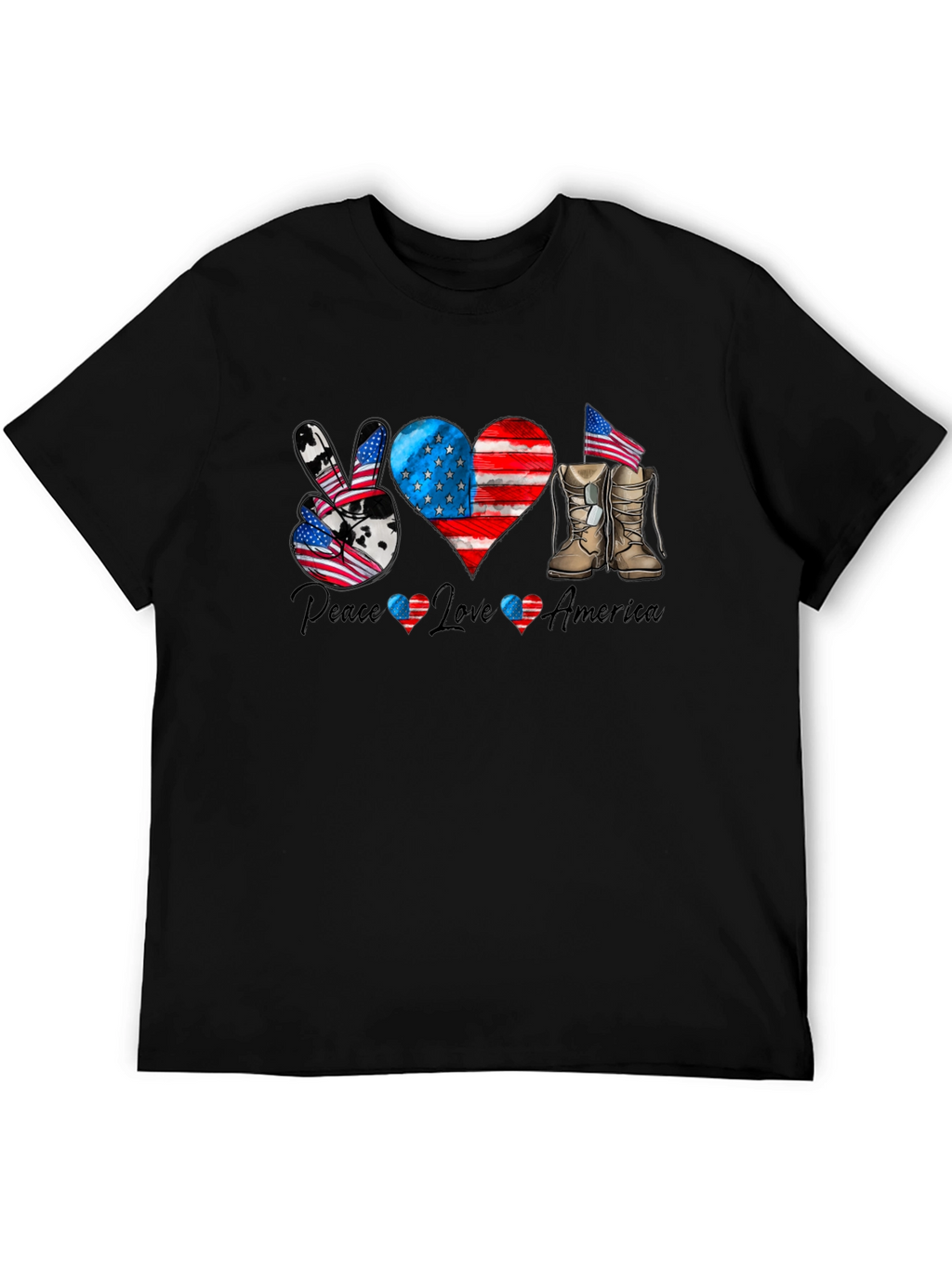 Patriotic Peace Love America Graphic T-Shirt