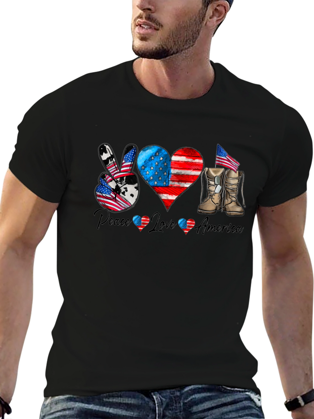 Patriotic Peace Love America Graphic T-Shirt