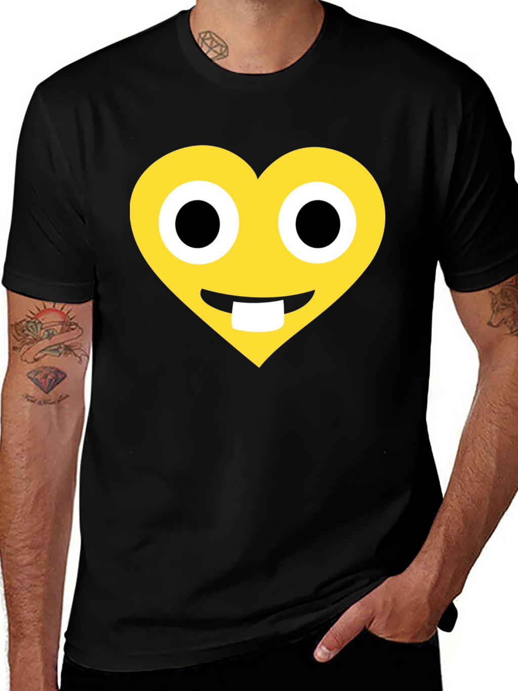 Heart Emoji Graphic T-Shirt - Black Cotton Blend