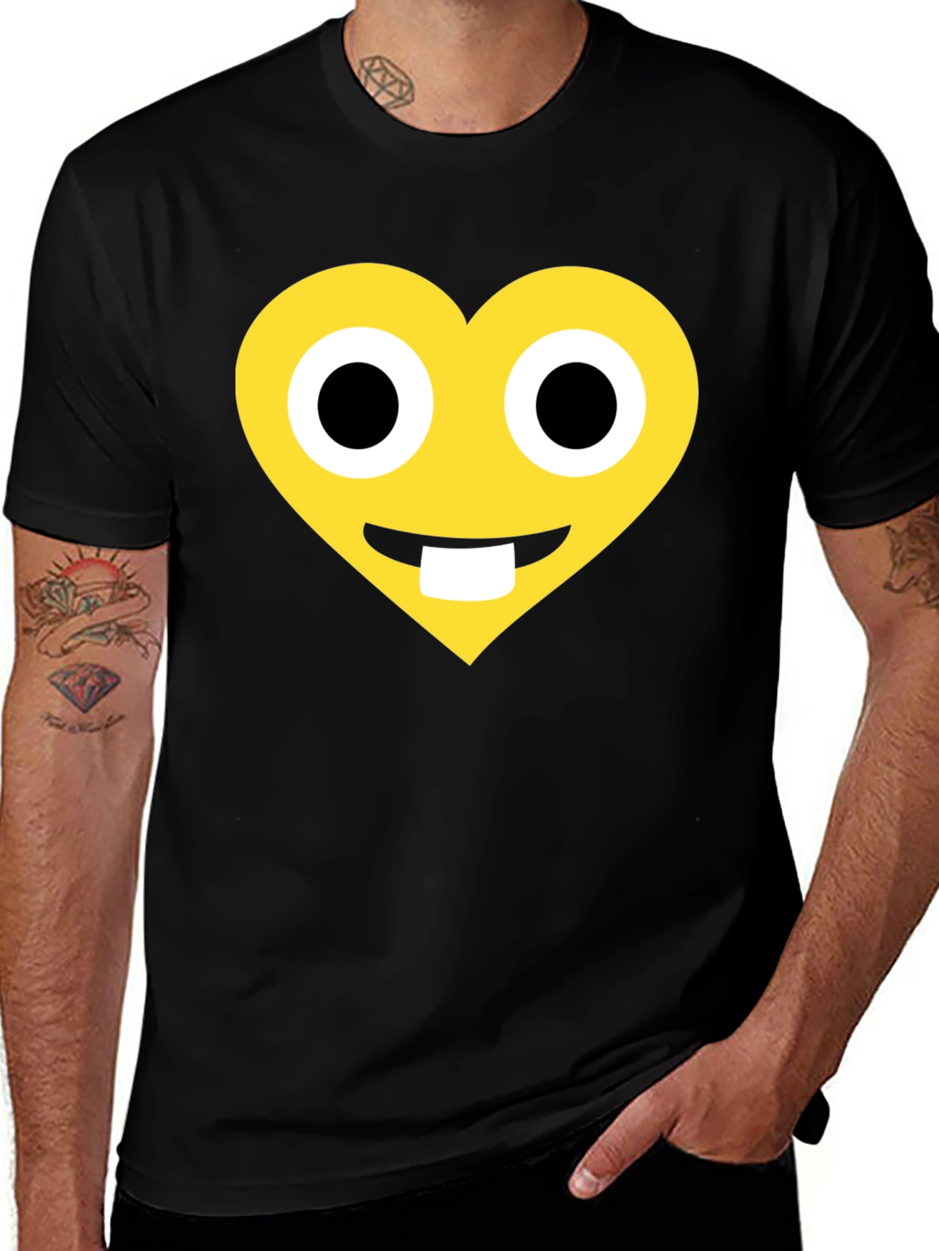 Heart Emoji Graphic T-Shirt - Black Cotton Blend