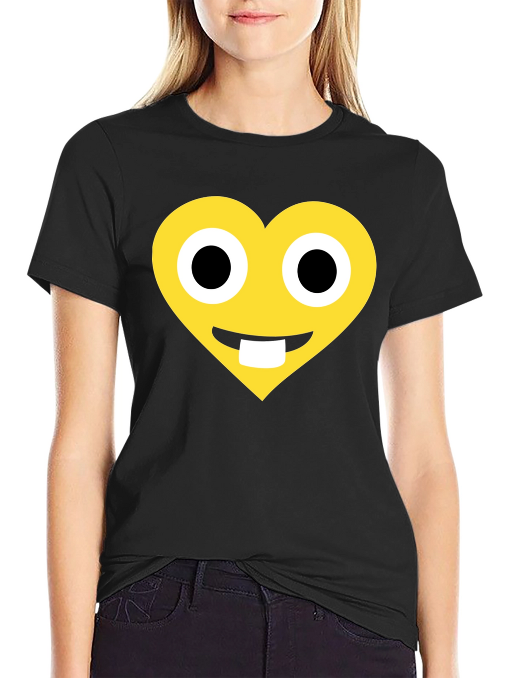 Heart Emoji Graphic T-Shirt - Black Cotton Blend