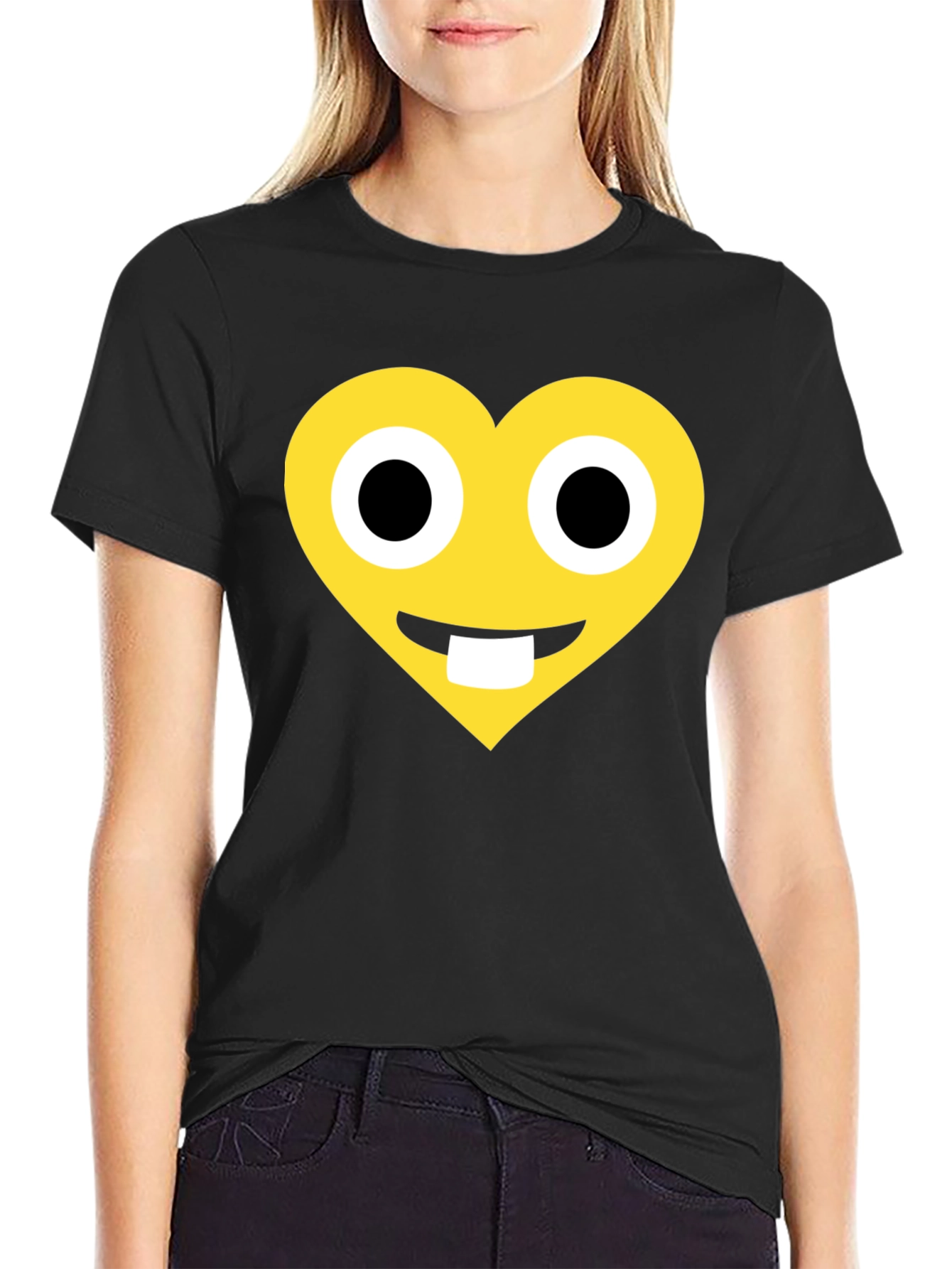 Heart Emoji Graphic T-Shirt - Black Cotton Blend